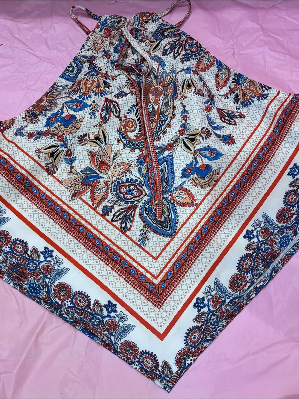 SHEIN Women’s Apron Top Blouse Plus Multicolor Paisley Strappy Retro Sz 1X